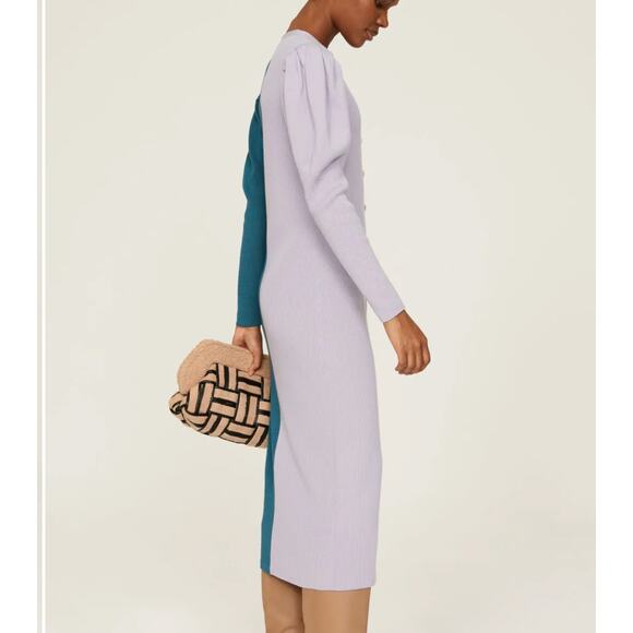 Busayo Cardigan Knit Midi Dress LARGE Ribbed Sweater Lavender Duster Wool $360 - Picture 2 of 10